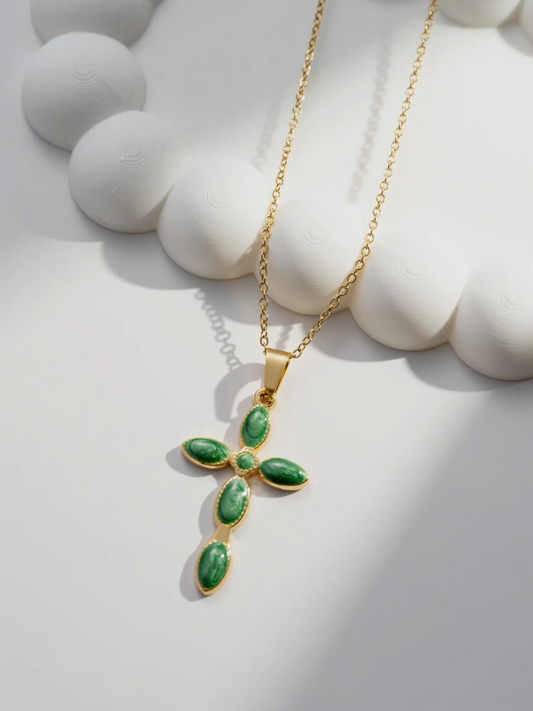 Collier pendentif croix pierre élégante ✨