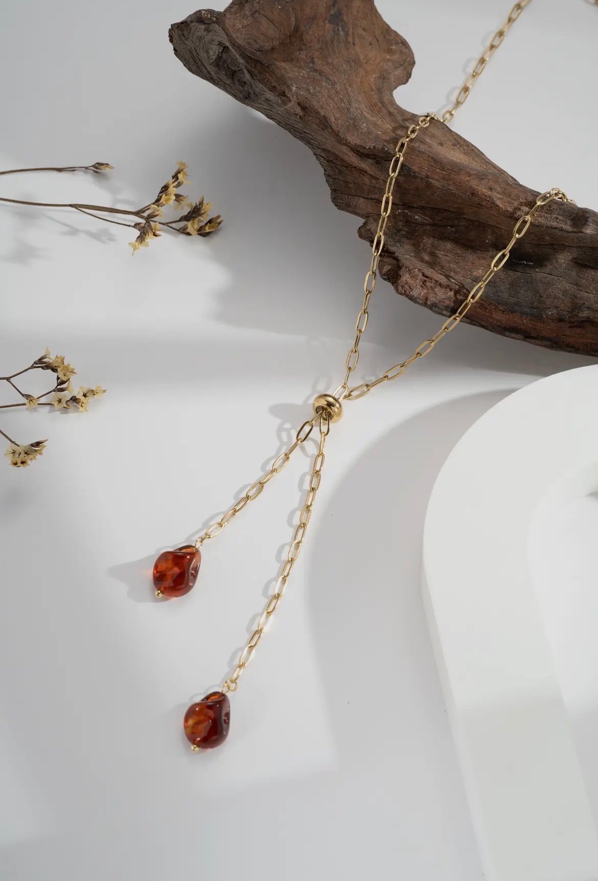 Collier Ambre, coulissant doré.✨