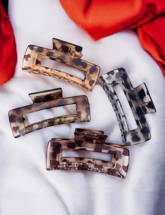 Pince à cheveux rectangulaires léopard